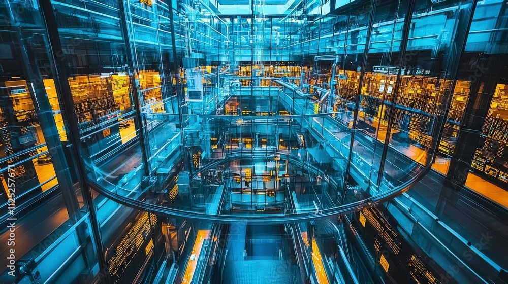 Poster dynamic energy gas trading aerial view of modern data center & vibrant environment showcasing tech i