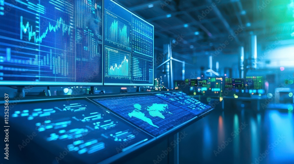Aufkleber Renewable energy trading strategies modern tech hub infographic display innovative workspace data-driven insights