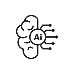 AI brain icon Flat art in black and white isolated
