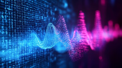 Abstract glowing waves, digital data stream.