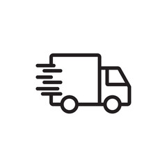 Fast shipping delivery truck icon Flat art in black and white isolated