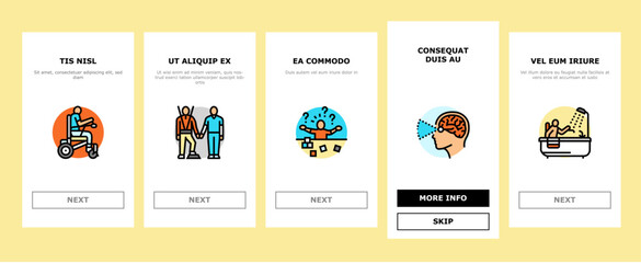 occupational therapist health onboarding mobile vector therapy physical care, physiotherapist assistance, professional doctor occupational therapist health illustrations