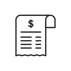 Payment receipt icon Flat art in black and white isolated
