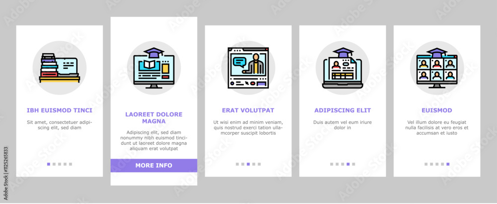 Poster online learning platform web onboarding mobile vector computer internet, book training, school unive