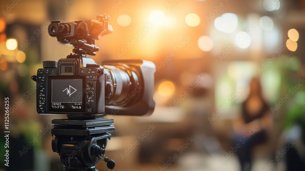 Leinwandbilder Recording an engaging interview with a professional setup in a contemporary television studio featuring a blurred background for focus. Generative AI