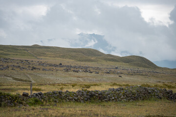 Fototapeta premium Old, stone wall in Cotopaxi National Park, outside of Quito, Ecuador