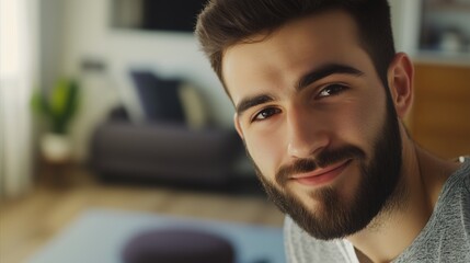 Man with a beard is smiling