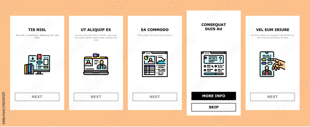 Poster online learning platform web onboarding mobile vector computer internet, book training, school unive