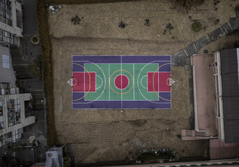 Obraz premium Aerial Photo, Top Down Drone Shot of BasketBall Court, colorful