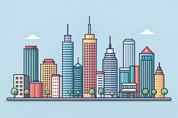 Minimalist city skyline with the buildings