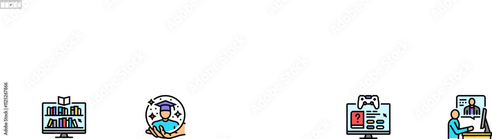 Poster online learning platform web onboarding mobile vector computer internet, book training, school unive
