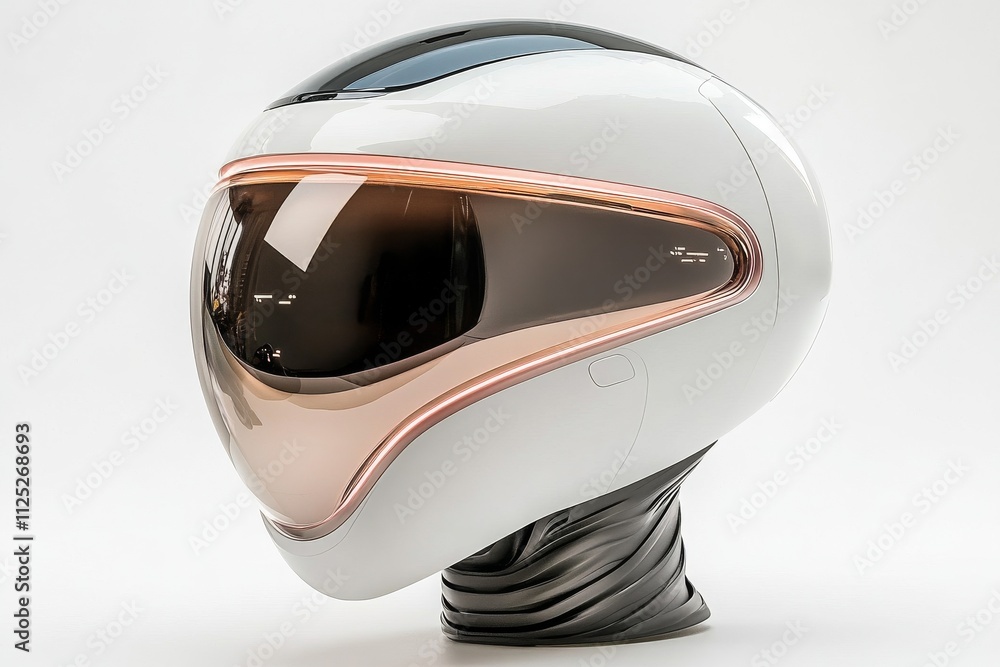 Poster futuristic helmet design showcasing innovative technology and sleek aesthetics in a modern display s