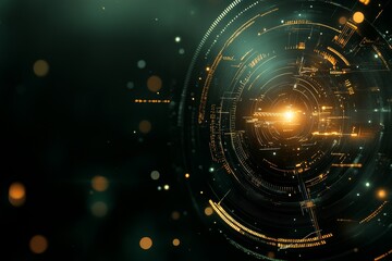 Fototapeta premium Abstract design featuring luminous circles with glowing elements in a dark background creating a futuristic atmosphere