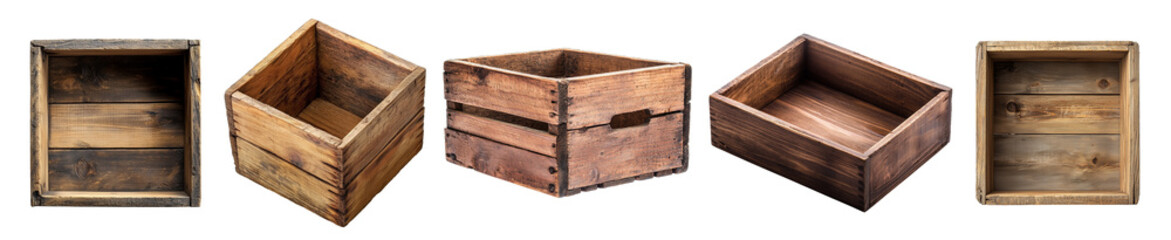 Obraz premium set of isolated empty wooden boxes