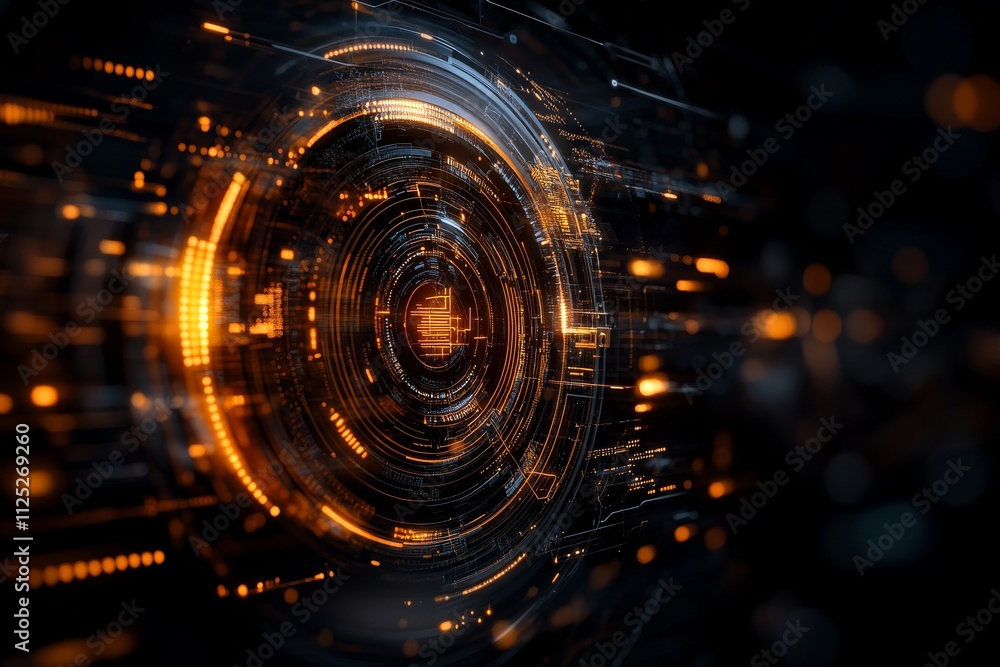 Aufkleber digital vortex illustrates futuristic technology with glowing patterns and movement in a dark backgr