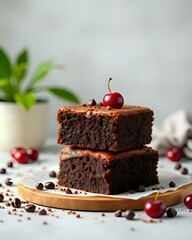 image en gros plan de plusieurs brownies empil&eacute;s les uns sur les autres 