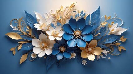  Elegant paper floral arrangement in blue, white and gold tones
