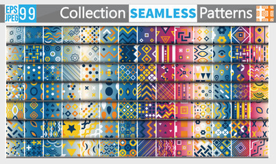 Collection of vector seamless geometric ornament patterns in difrent styles. Monochrome repeatable backgrounds. Endless black and white prints, textile textures