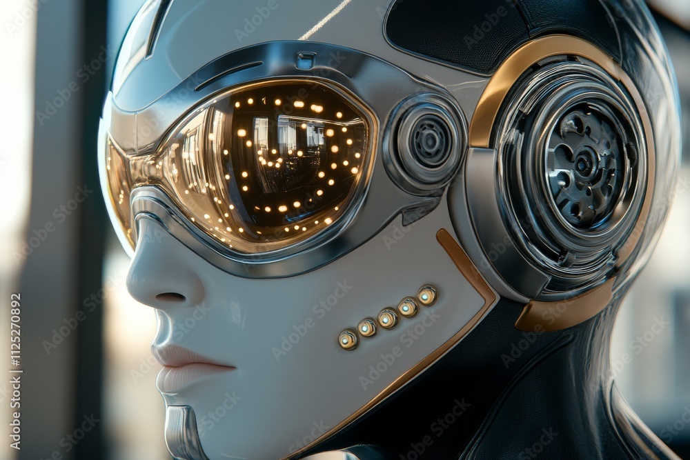 Aufkleber futuristic robotic figure with sleek design and illuminated features in a modern interior setting
