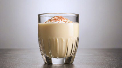 A glass of eggnog.