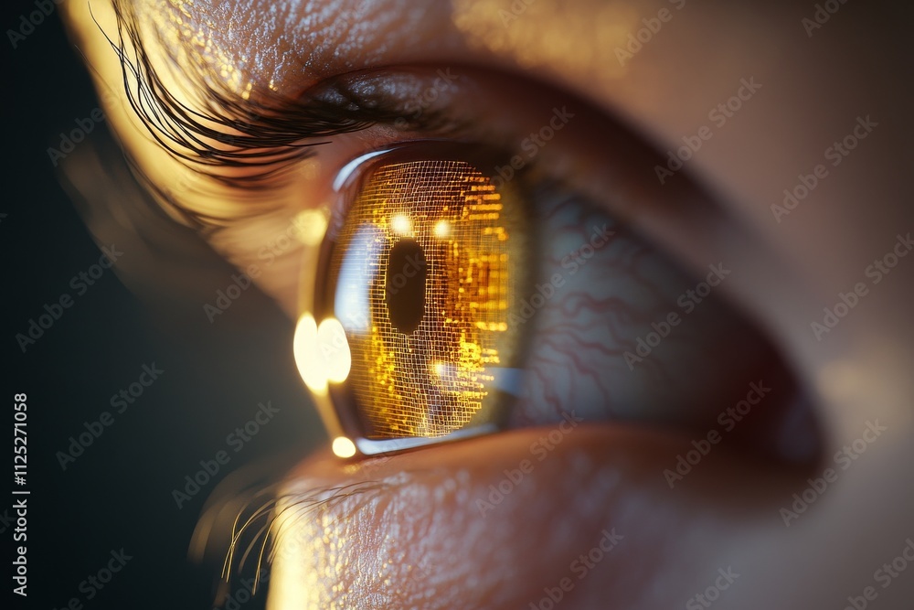 Aufkleber bright golden eye reflecting intricate patterns under soft light in close-up view highlighting detai