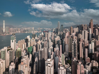 Fototapeta premium Aerial View, TopDown Photo of Hong Kong skyline