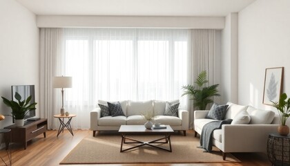 White curtains for living room with sheer, light-filtering fabric, allowing natural light to enter while maintaining privacy and an airy feeling