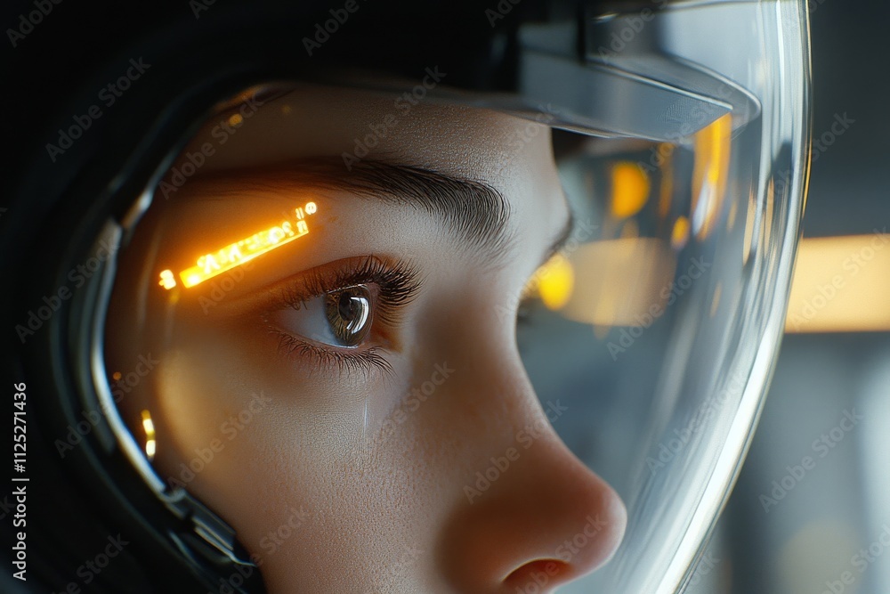 Poster close-up of an astronaut's eye reflecting advanced technology in a futuristic setting