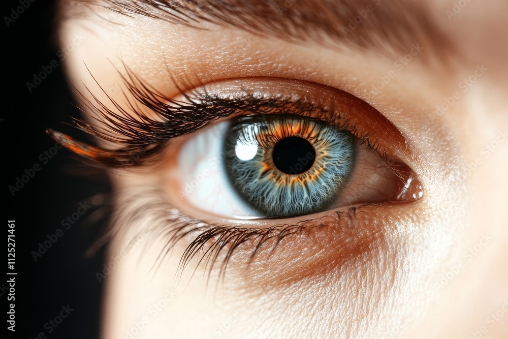 Aufkleber unique close-up view of a captivating blue and orange eye with detailed eyelashes and iris patterns 