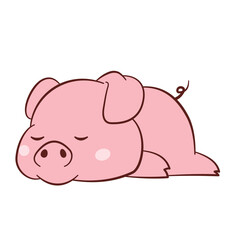 Vector of cute cartoon style fat piglet lazy sleeping isolated on white background illustration