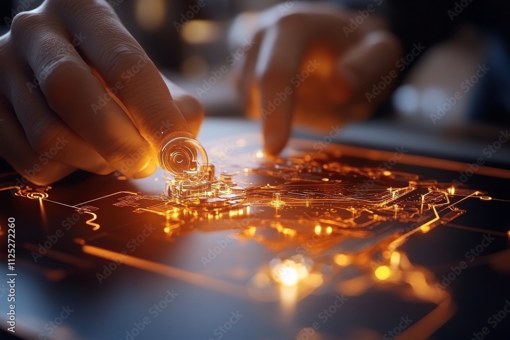 Aufkleber exploring intricate circuit designs with advanced technology in a modern workspace