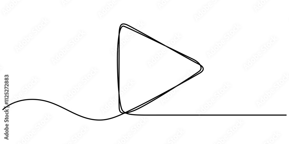Poster play button webpage user interface icon in thin line style, play button continuous one line drawing,