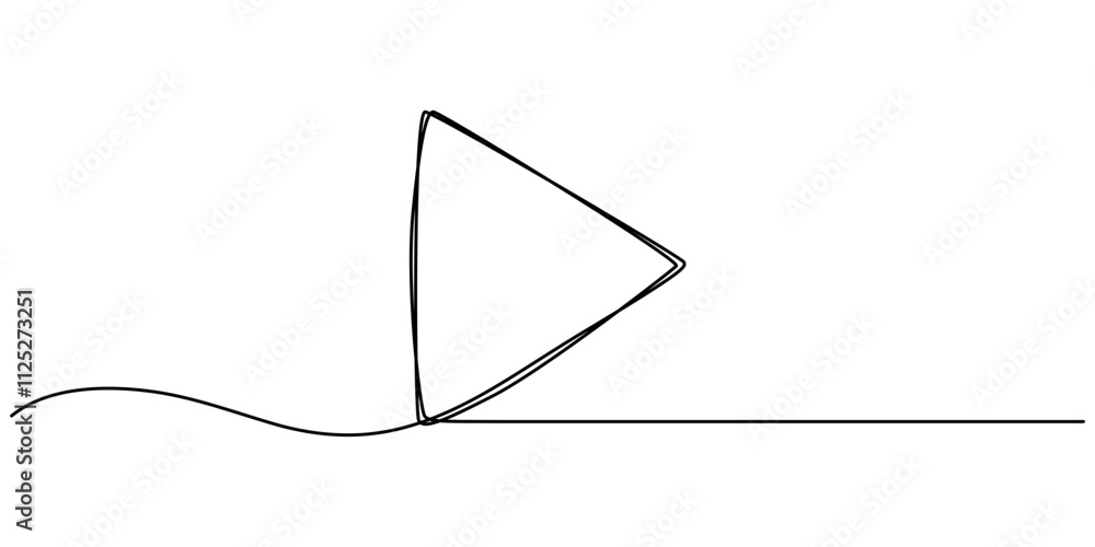Poster play button webpage user interface icon in thin line style, play button continuous one line drawing,