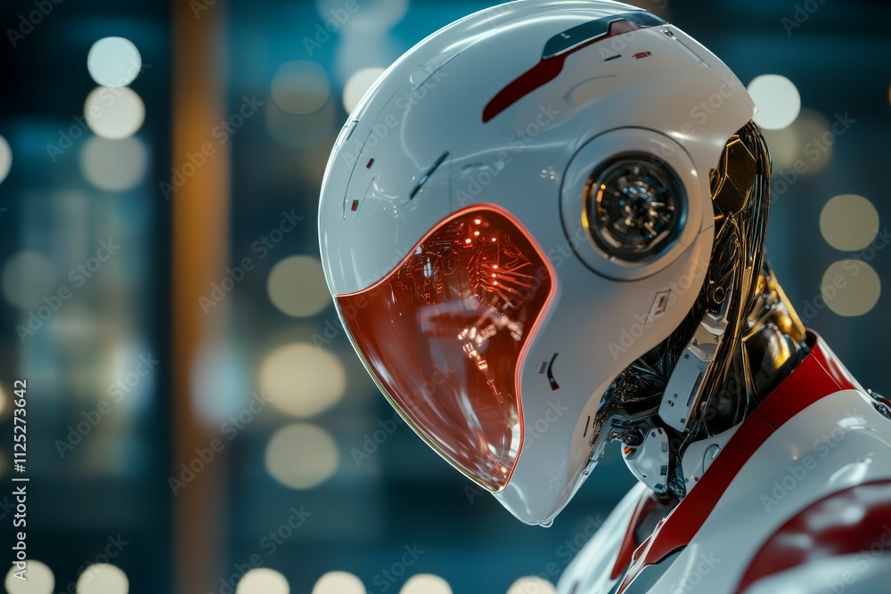 Poster futuristic robot design in a modern environment showcasing advanced technology and innovation