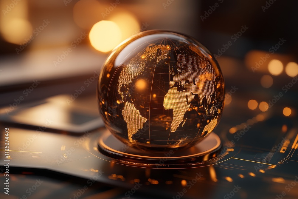 Aufkleber glowing globe with intricate world map on a sleek surface reflects modern technology and global conn