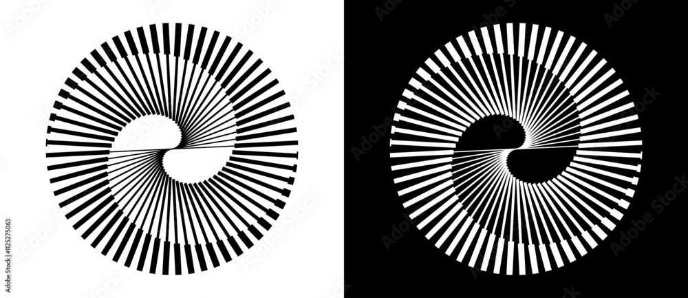 Fototapete spiral with lines as dynamic abstract vector background or logo or icon. yin and yang symbol. black 