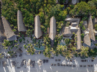 Aerial Photo, Top Down Drone Shot of Hotel in Juingle Bungalows
