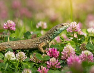 Fototapeta premium Zwischen Klee auf einer Wiese