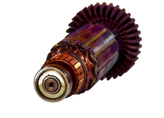 Used rotor or an armature of an electric motor, isolated on white