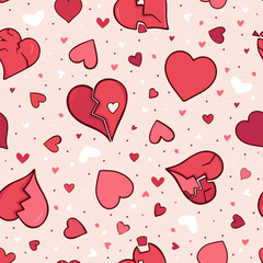 Red heart seamless pattern. Cute romantic pink hearts background texture for Valentine's day, wrapping paper, wallpaper, scrapbooking, textile.
