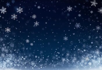  dark blue background with many white snowflakes falling