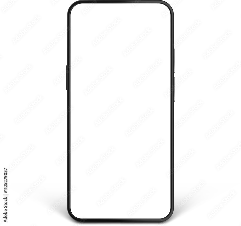 Poster realistic smartphone with blank white screen displaying, perfect for showcasing mobile apps, website
