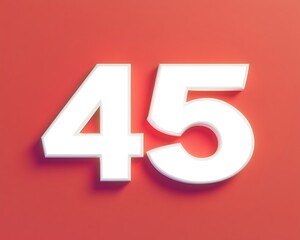 The number "45" in bright white 3D text, with a glowing effect, against a solid red background