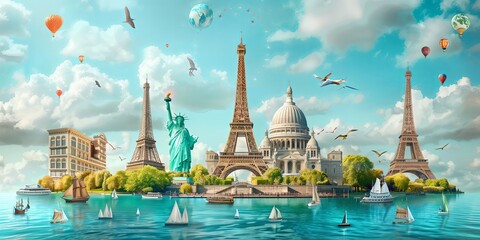 Travel the world monument concept banner