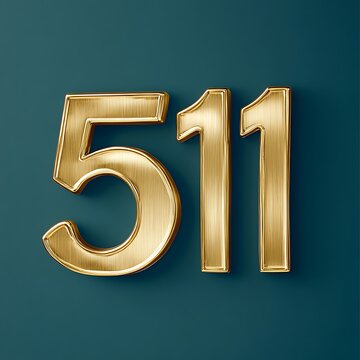 The number "511" in smooth brushed gold, with a glossy shine, set against a solid dark teal background