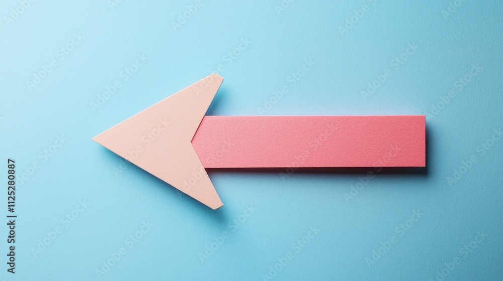Poster a striking paper arrow crafted from pink cardstock rests against a soothing blue backdrop, symbolizi