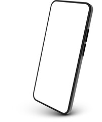 Sleek black smartphone showcasing a blank white screen, perfect for displaying mobile app interfaces, websites, or digital content, against a clean white background