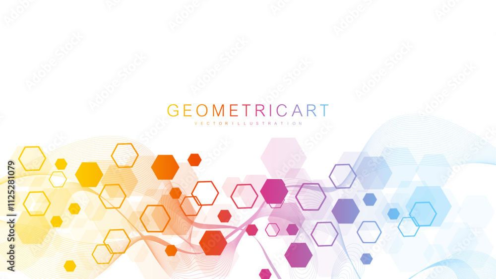 Poster abstract technology connect background lines and dots with hexagons. modern hexagons technology conc