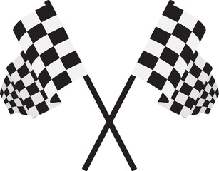 vector black and white crossed racing flags illustration. checkered wavy rally flags isolated on white background