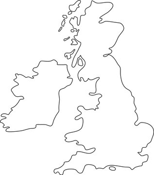 vector black contour outline map of united kingdom of great britain and northern ireland. uk black line contour map icon